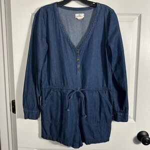 O'Neill Leyna denim long sleeve shorts romper, size small, fall, trendy, cotton